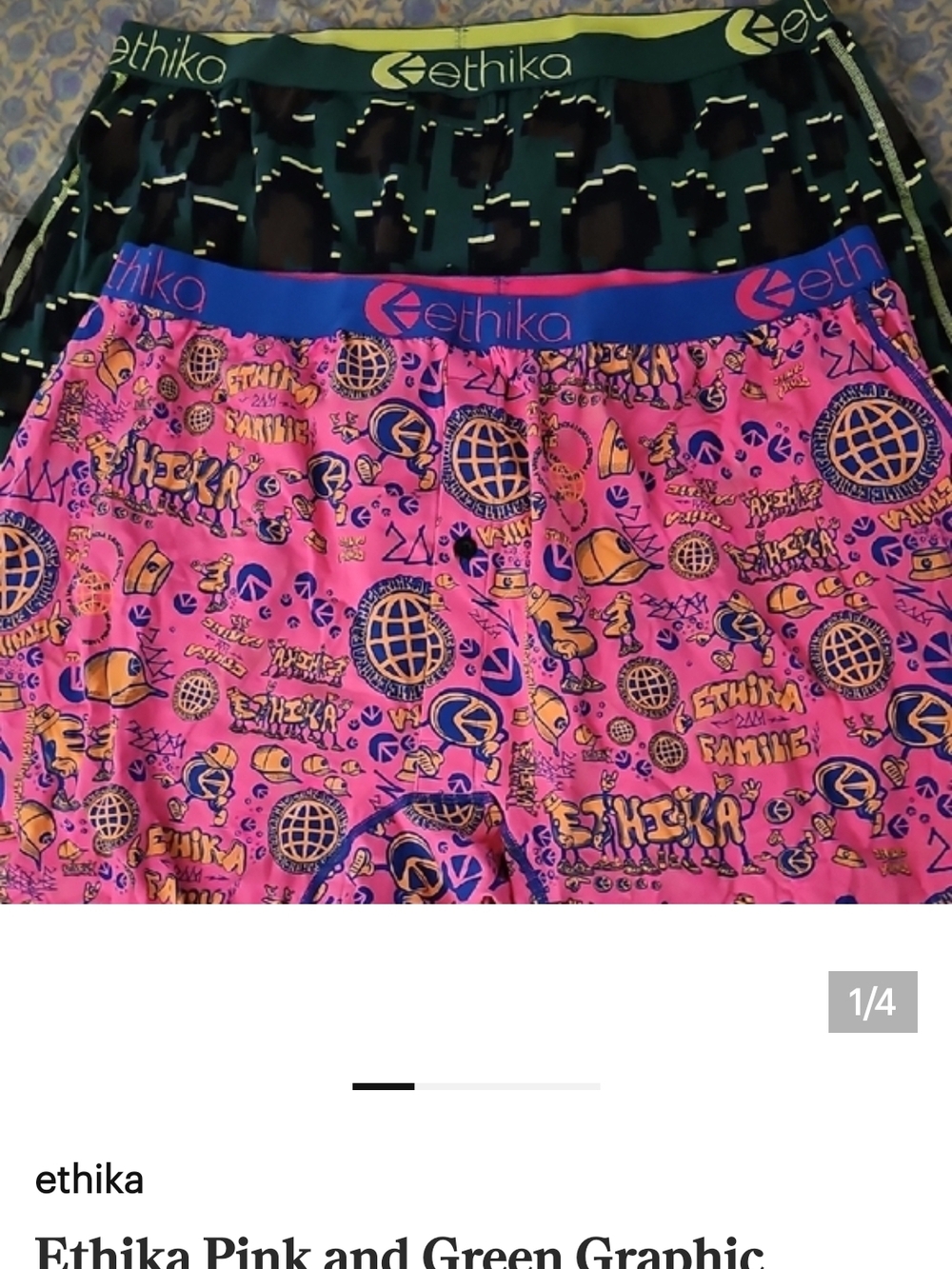 ethika Mens Pink Graphic Boxer Briefs with Blue Waistband